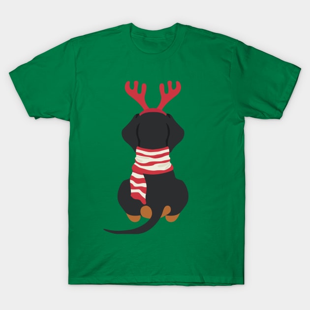 Smooth Dachshund Back at Christmas T-Shirt by JunkyDotCom